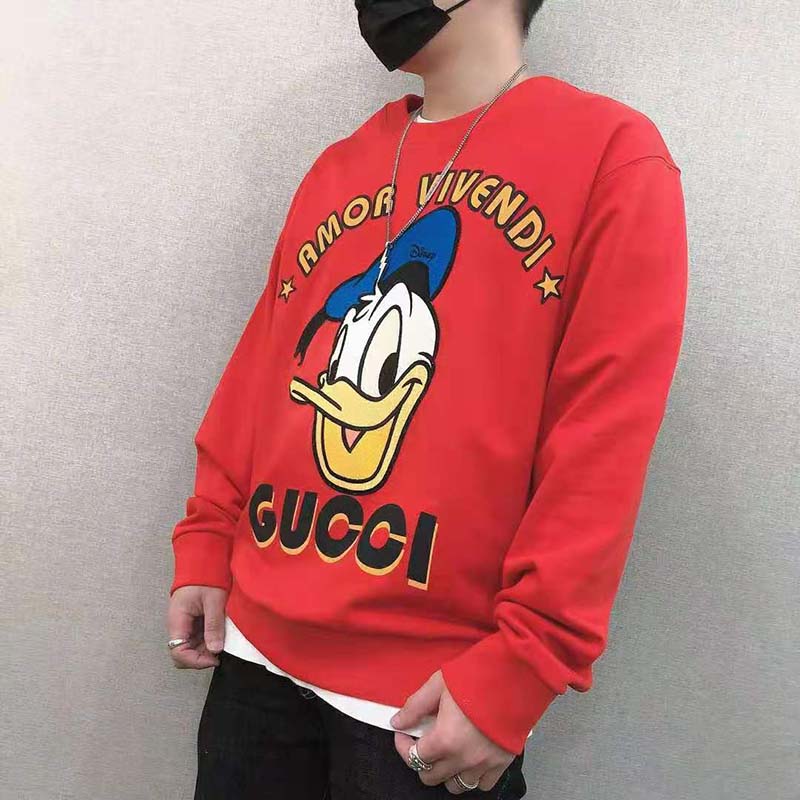 G*u*i men disney x G*u*i donald duck sweatshirt cotton crewneck oversized fit-red