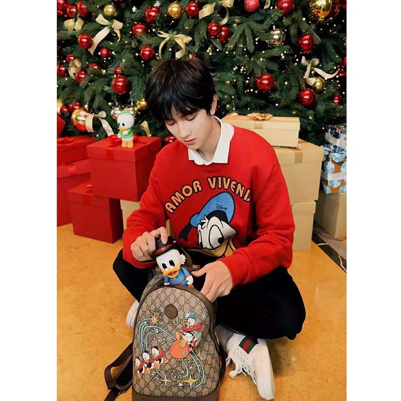 G*u*i men disney x G*u*i donald duck sweatshirt cotton crewneck oversized fit-red