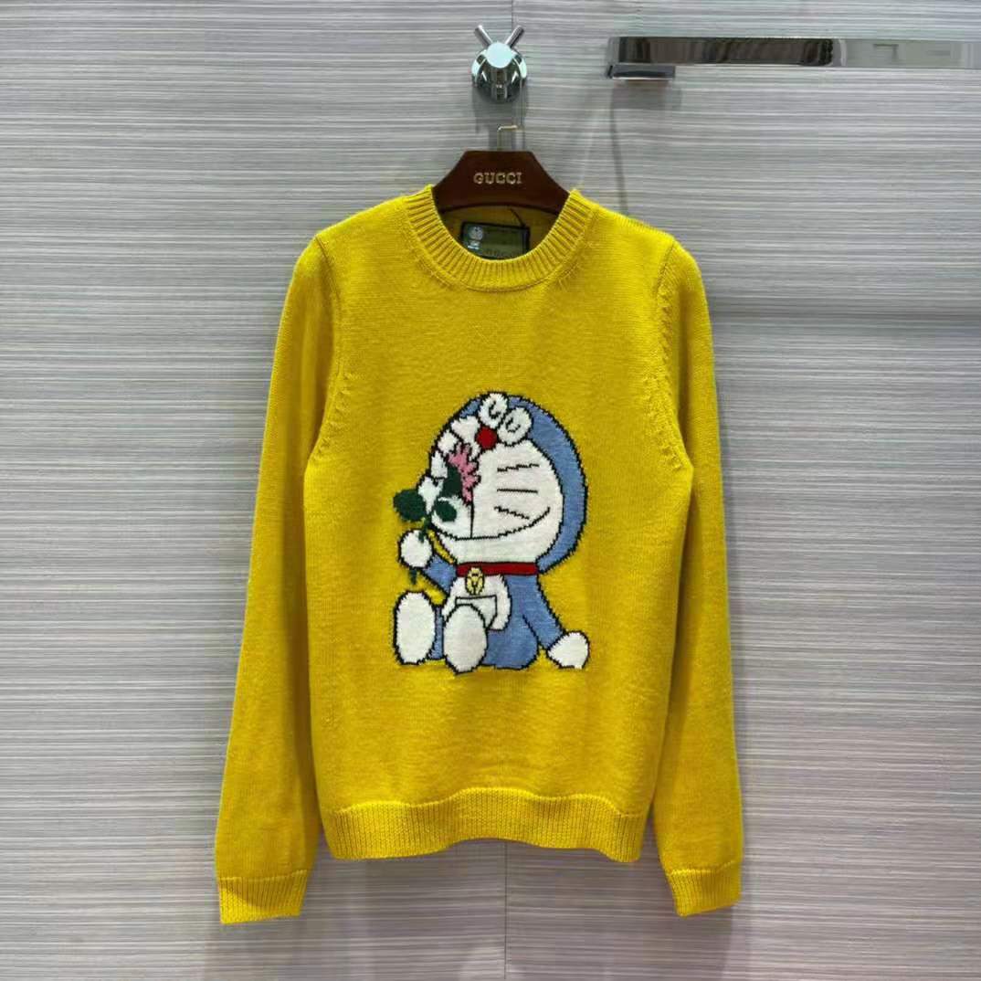 G*u*i men doraemon x G*u*i wool sweater yellow wool crewneck