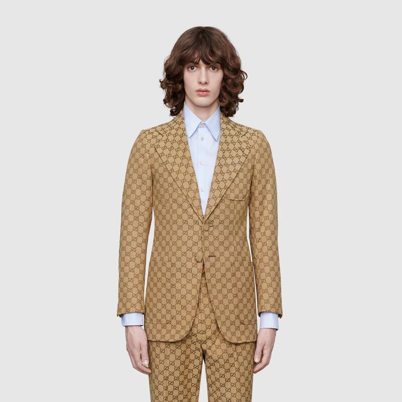 G*u*i men gg canvas jacket camel/ebony gg cotton canvas full canvas construction
