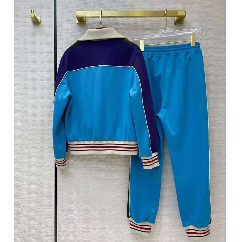 G*u*i men technical jersey zip-up jacket with web interlocking g-blue