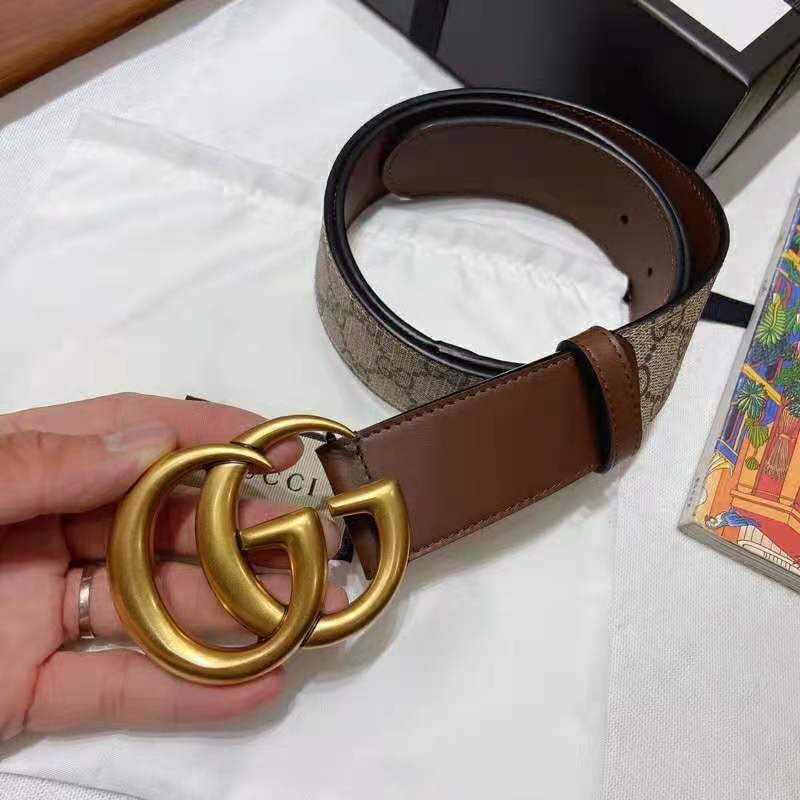 G*u*i unisex gg belt with double g buckle 4 cm width gg supreme brown leather