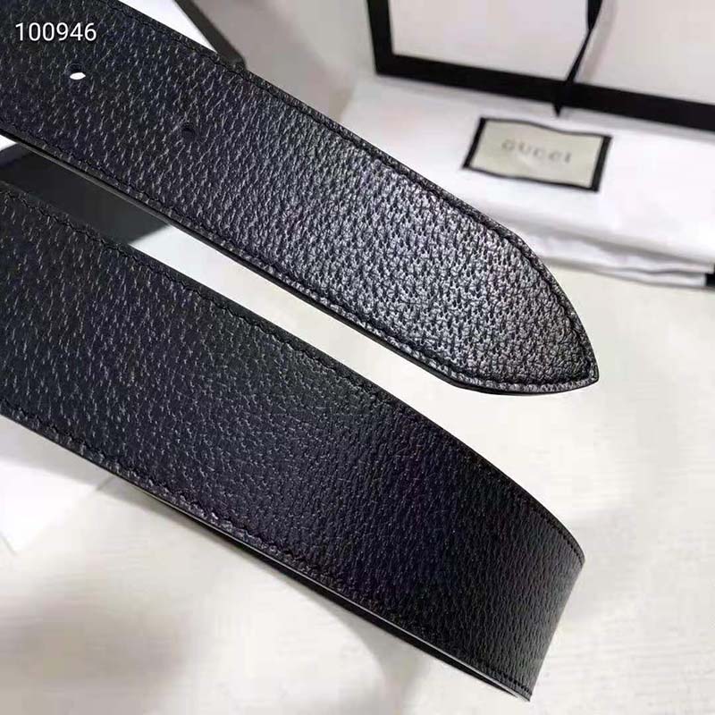 G*u*i unisex leather belt with double g buckle 4 cm width-black