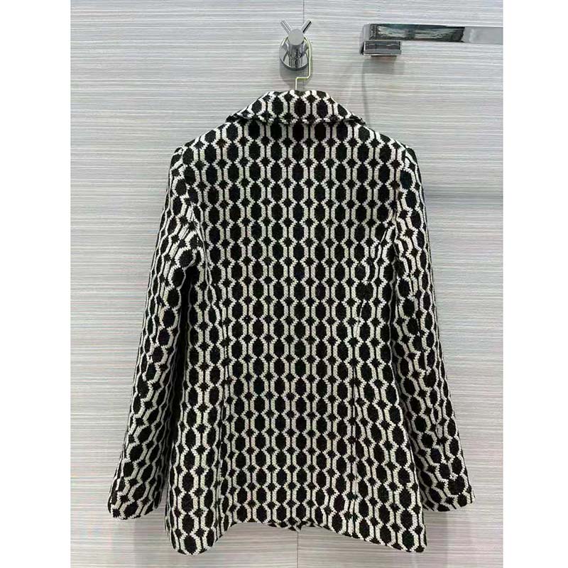 G*u*i women optical tweed jacket wool black and ivory optical tweed point collar