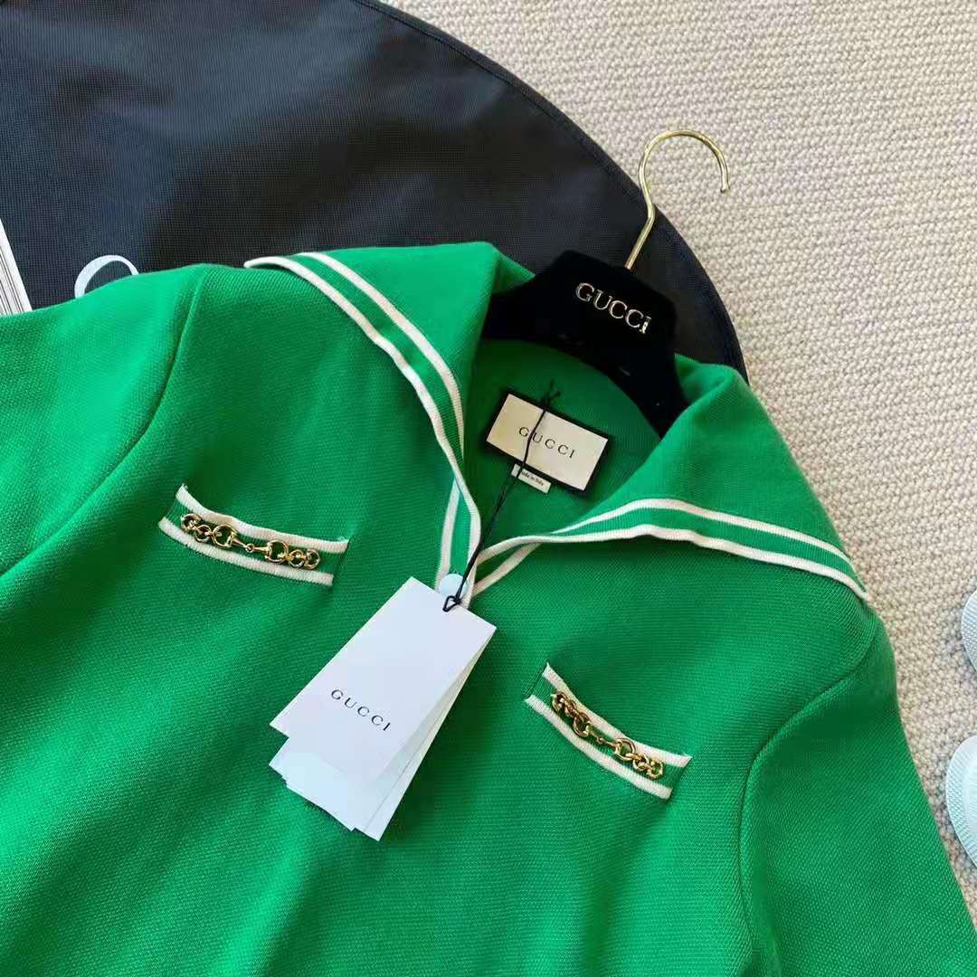 G*u*i women wool polo shirt with contrast trim front pockets button-through placket
