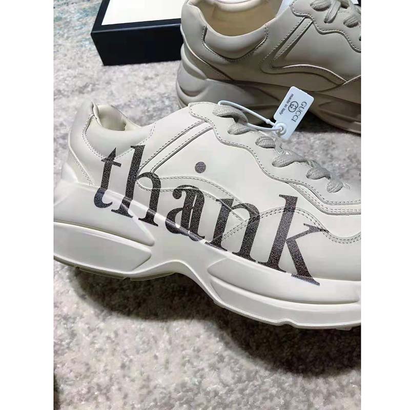 G*u*i gg men’s think thank print rhyton sneaker ivory leather