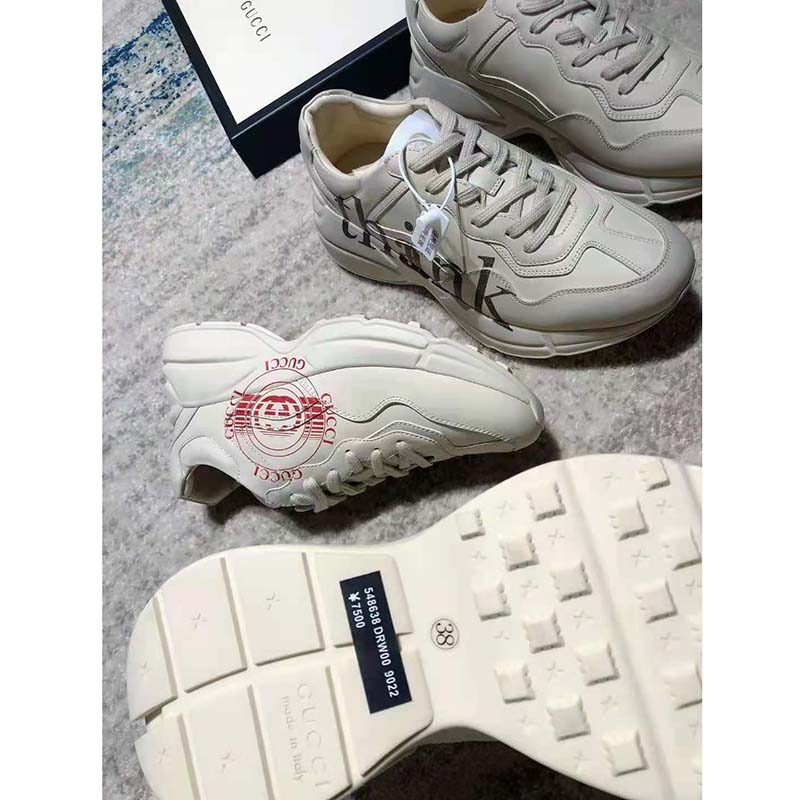 G*u*i gg men’s think thank print rhyton sneaker ivory leather