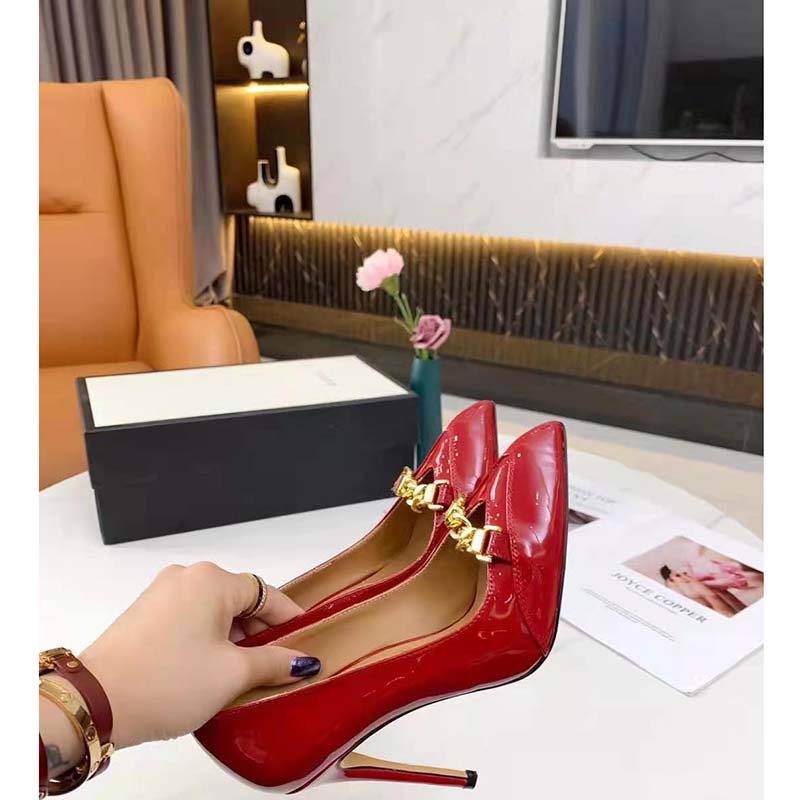 G*u*i gg women’s leather pump with chain red leather 9 cm heel