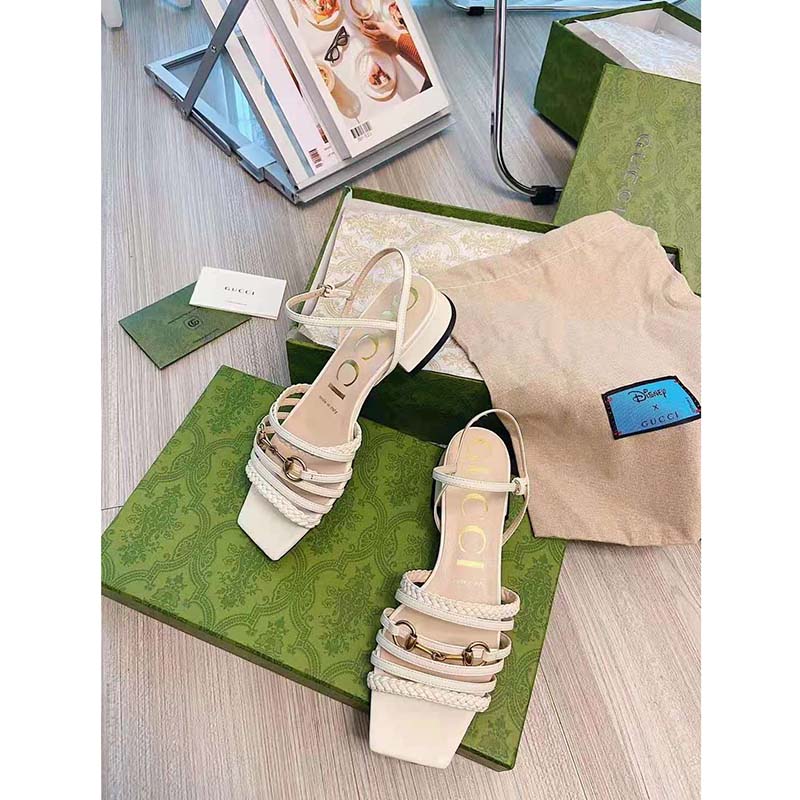 G*u*i gg women’s leather sandal with horsebit white leather 6 cm heel