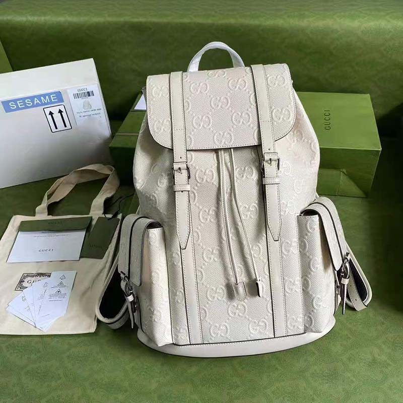 G*u*i gg unisex gg embossed backpack white gg embossed leather