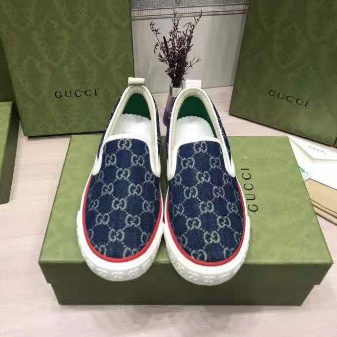 G*u*i unisex  G*u*i tennis 1977 slip-on sneaker eco washed organic gg jacquard denim