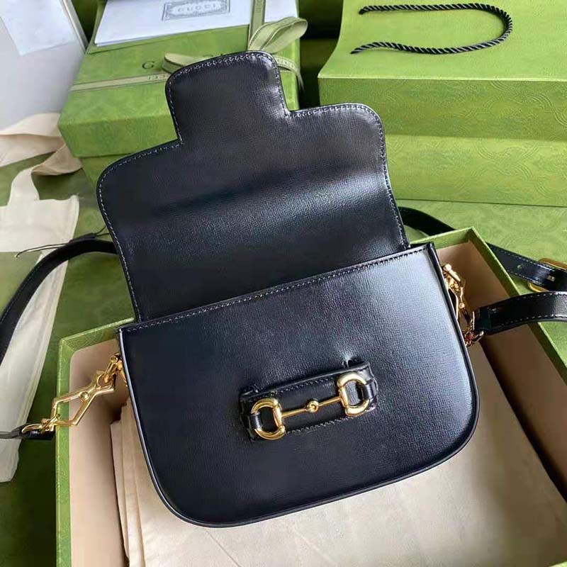 G*u*i gg unisex G*u*i horsebit 1955 mini bag black leather green and red web