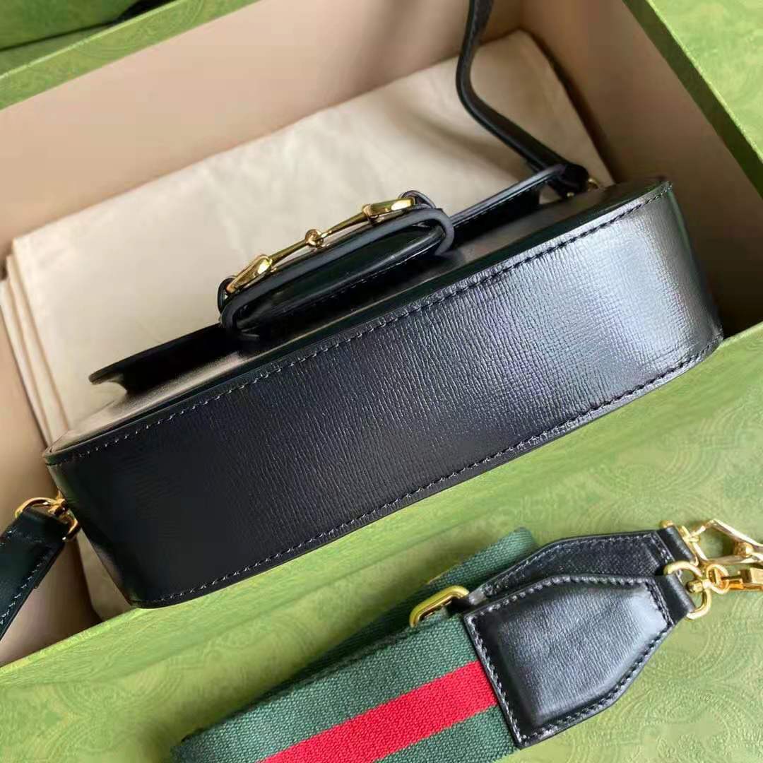 G*u*i gg unisex G*u*i horsebit 1955 mini bag black leather green and red web