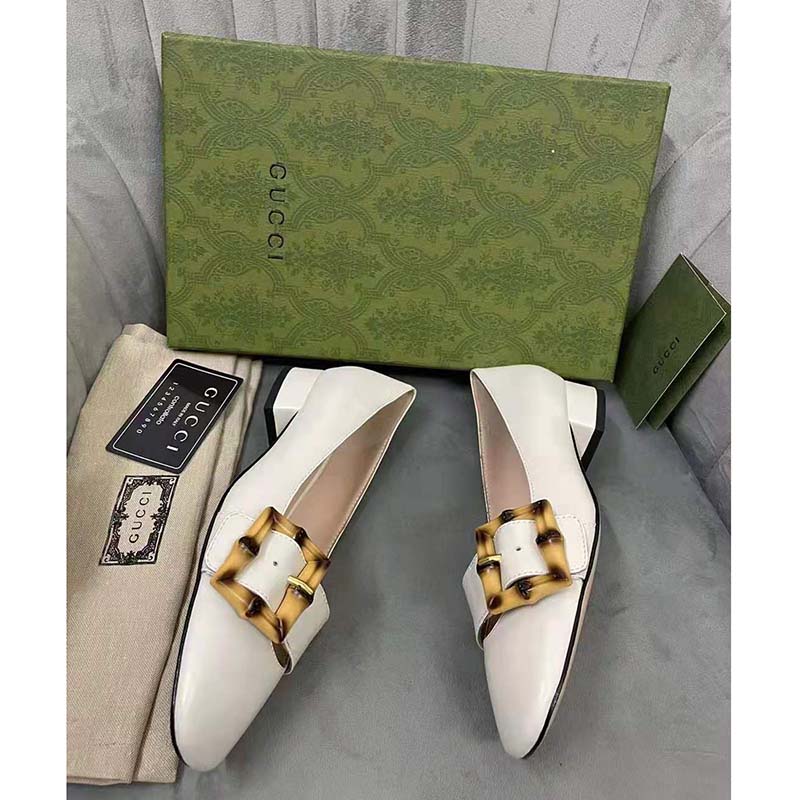 G*u*i gg women ballet flat with bamboo buckle white leather