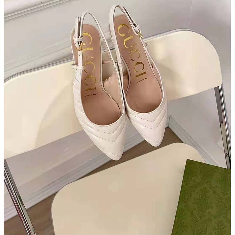 G*u*i gg women matelassé sling back white matelassé chevron leather 7 cm heel