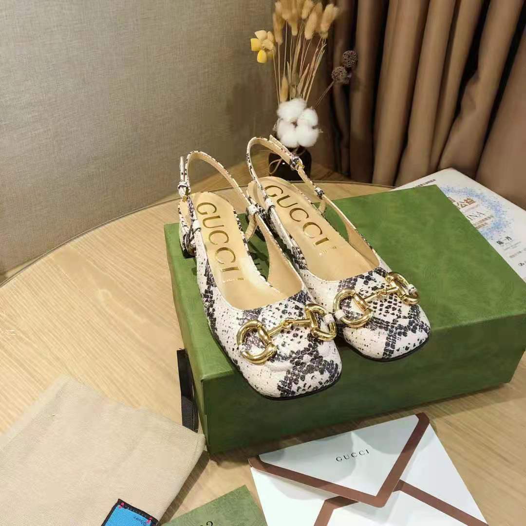 G*u*i gg women mid-heel slingback with horsebit python print leather