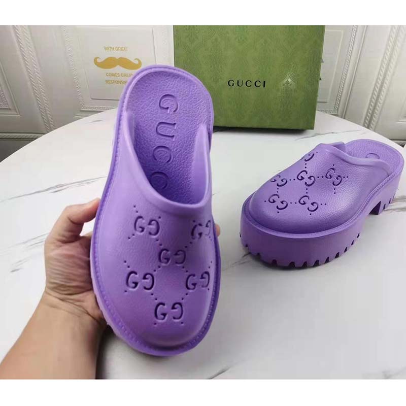 G*u*i gg women platform perforated g sandal lilac perforated gg rubber