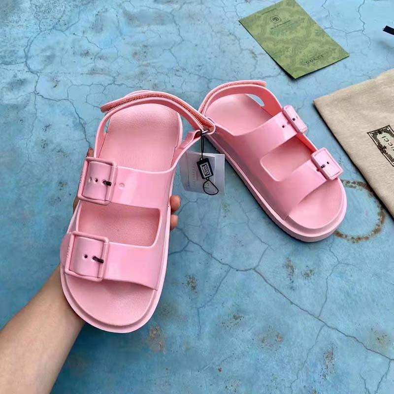 G*u*i gg women sandal with mini double g pink rubber