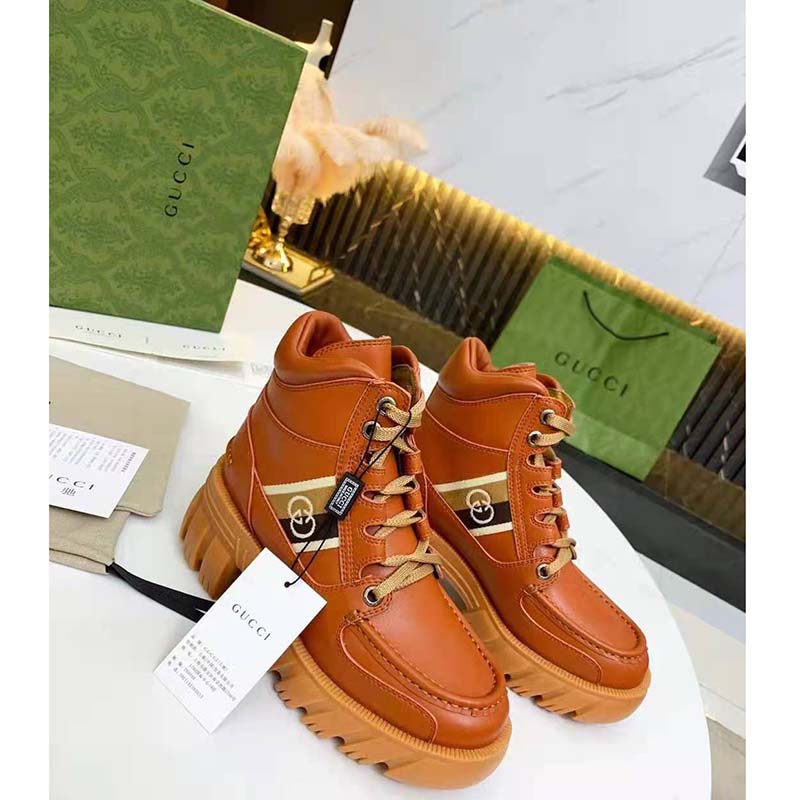 G*u*i unisex ankle boot with interlocking g cuir leather interlocking g jacquard stripe