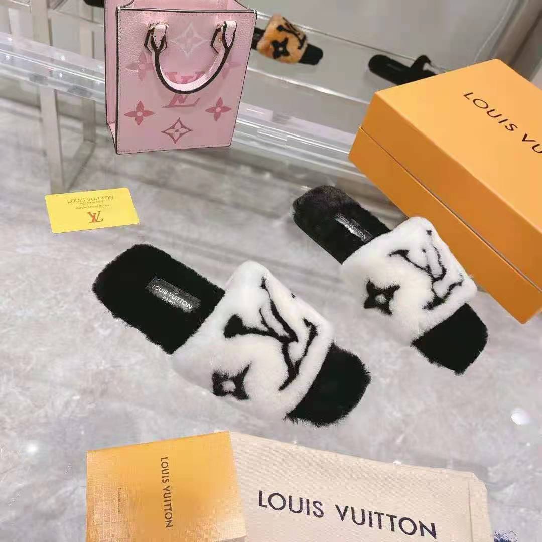 Louis Vuitton LV Unisex Fay Flat Mule Mink Leather Outsole LV Initials Monogram Flowers
