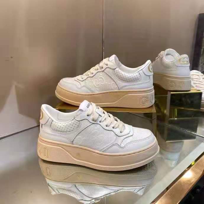 G*u*i gg unisex gg embossed sneaker white gg embossed leather with smooth leather