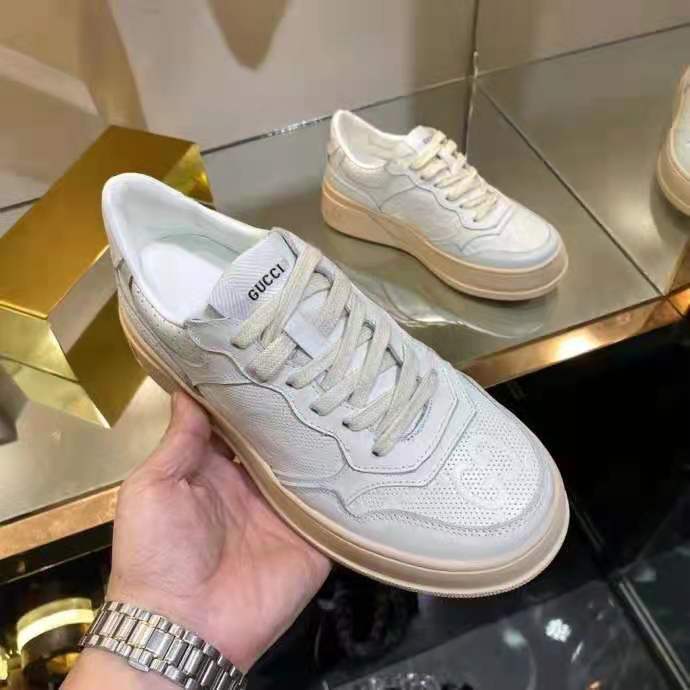 G*u*i gg unisex gg embossed sneaker white gg embossed leather with smooth leather