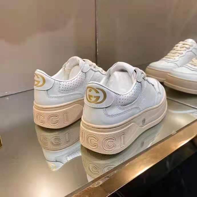 G*u*i gg unisex gg embossed sneaker white gg embossed leather with smooth leather