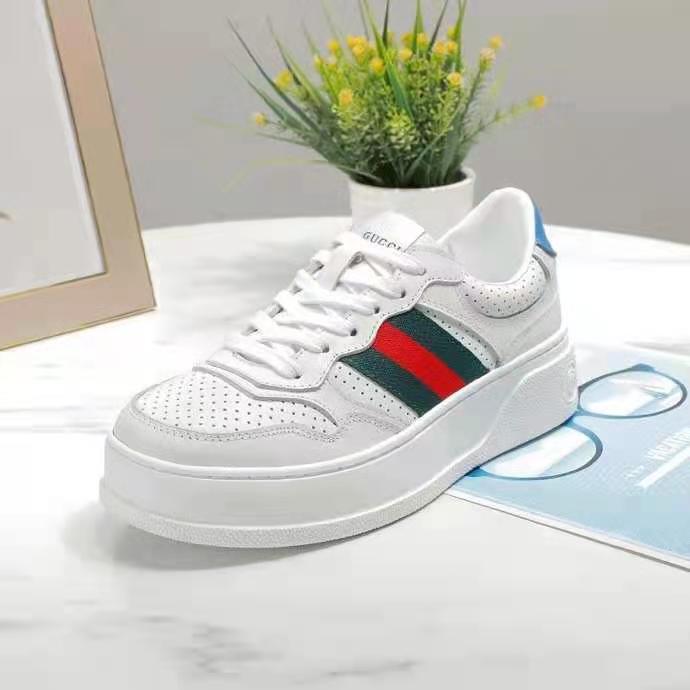 G*u*i gg unisex gg sneaker with web white leather green and red web