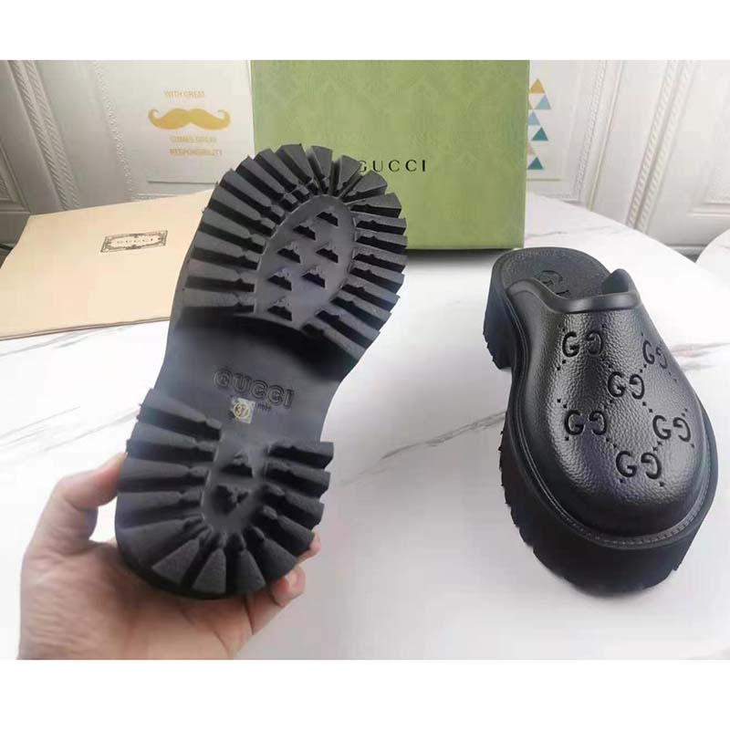 G*u*i gg unisex slip on sandal black double g rubber outsole