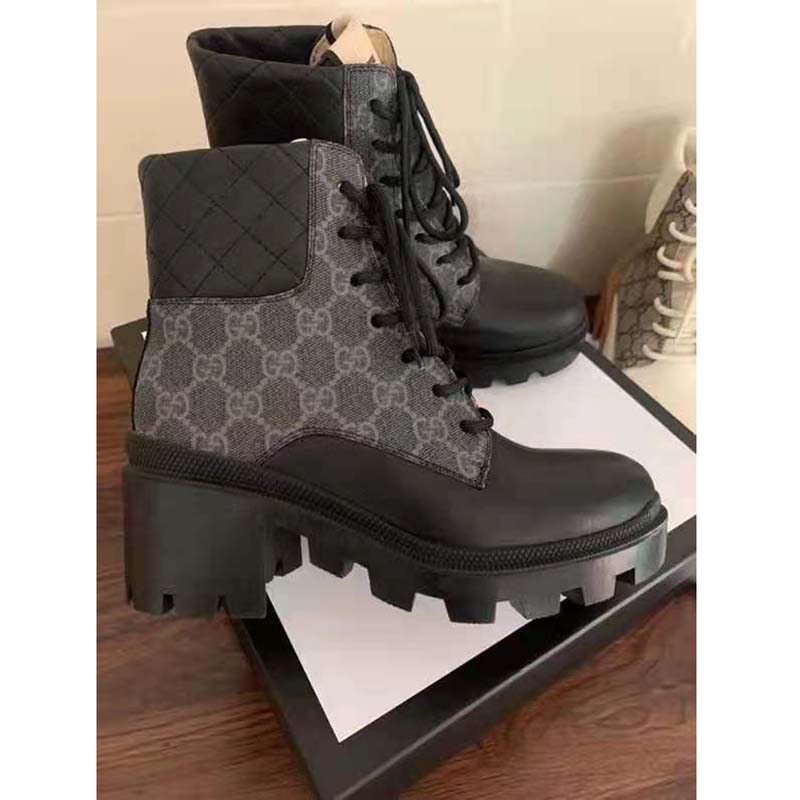 G*u*i gg women’s gg ankle boot black gg supreme canvas 7 cm heel