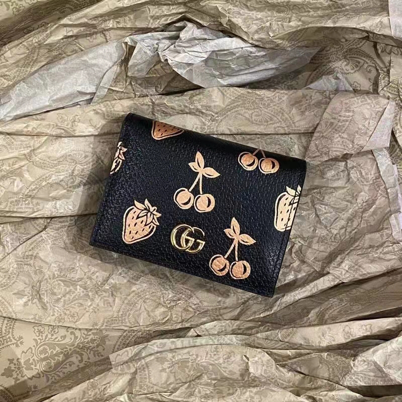 G*u*i gg unisex gg marmont berry card case wallet black double g