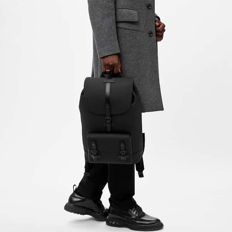 Louis Vuitton LV Unisex Christopher Slim Backpack Black Taurillon Cowhide Leather