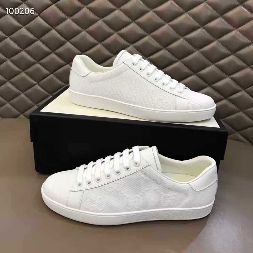 G*u*i unisex ace gg embossed sneaker white gg embossed leather rubber sole