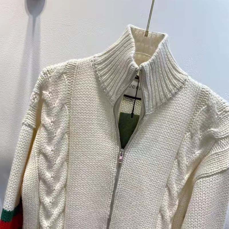 G*u*i men gg cable knit bomber jacket off-white cable knit wool