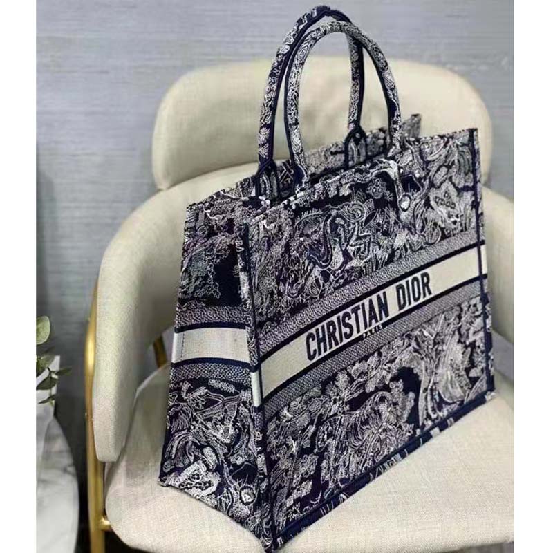 Dior Unisex Large Book Tote Blue Toile De Jouy Reverse Embroidery