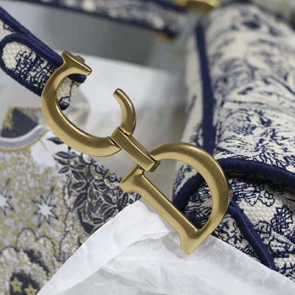 Dior Women Saddle Bag Blue Toile De Jouy Embroidery