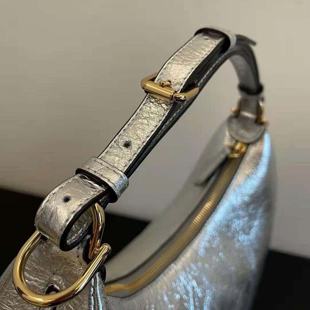 Fendi Women Fendigraphy Small Silver Laminated Leather Bag