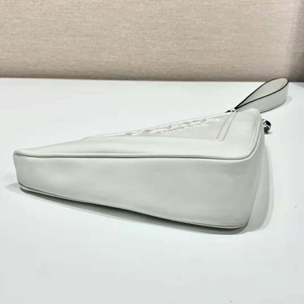 Prada Women Leather Triangle Leather Pouch-White