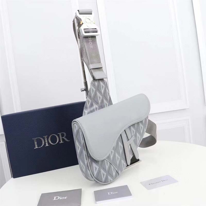 dior unisex cd mini saddle bag gray cd Di*m*nd canvas smooth calfskin