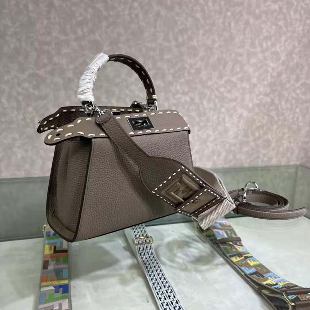 Fendi Women Peekaboo Iconic Mini Full Grain Leather Bag-Brown
