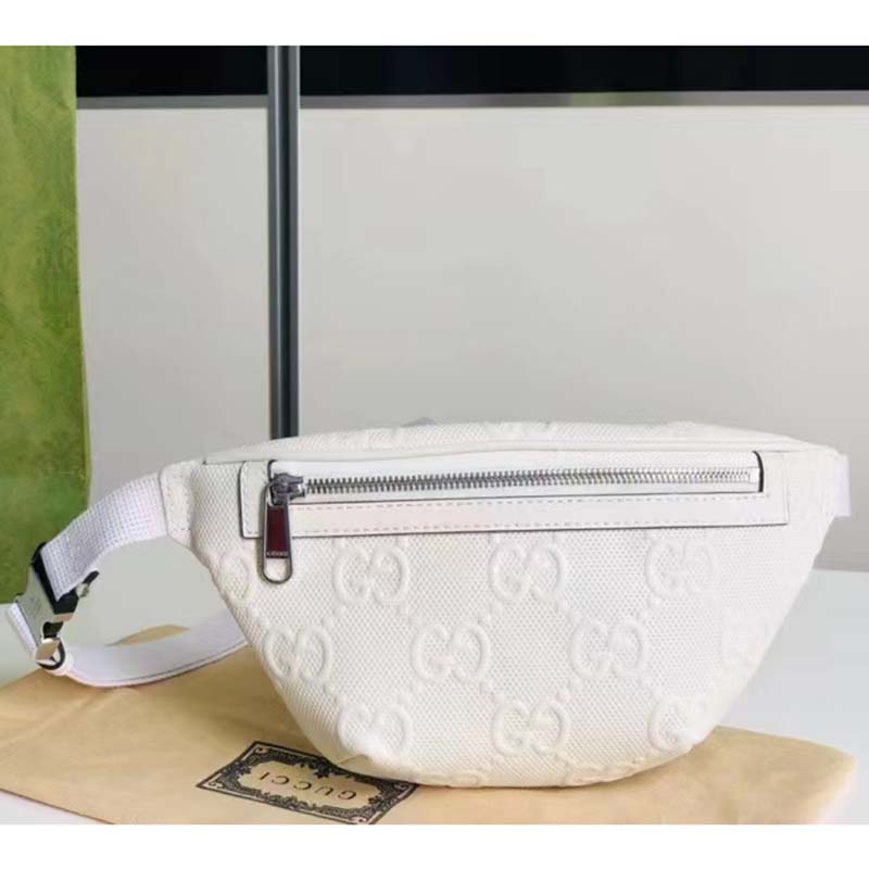 G*u*i unisex gg embossed belt bag white tonal leather