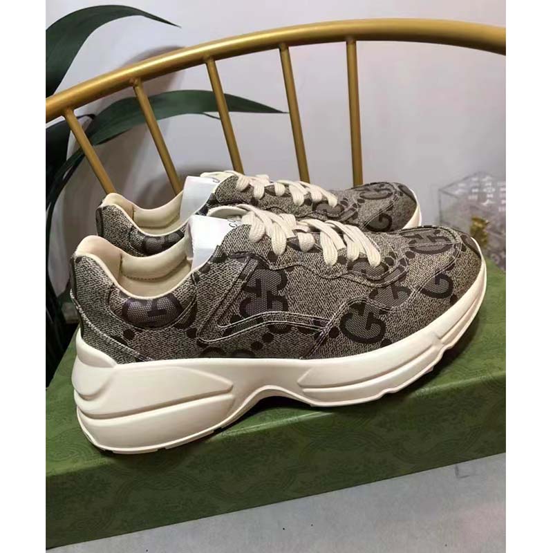 G*u*i unisex gg rhyton sneaker beige ebony maxi gg supreme canvas 4 cm heel