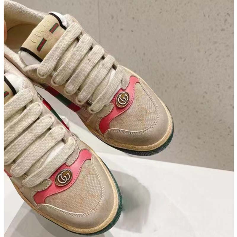 G*u*i unisex screener leather sneaker gg canvas green orange web 3cm heel