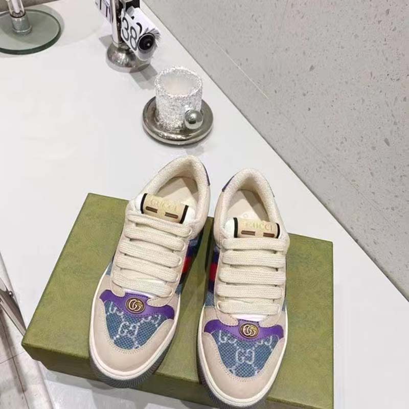 G*u*i unisex screener sneaker purple red web cream scrap less leather