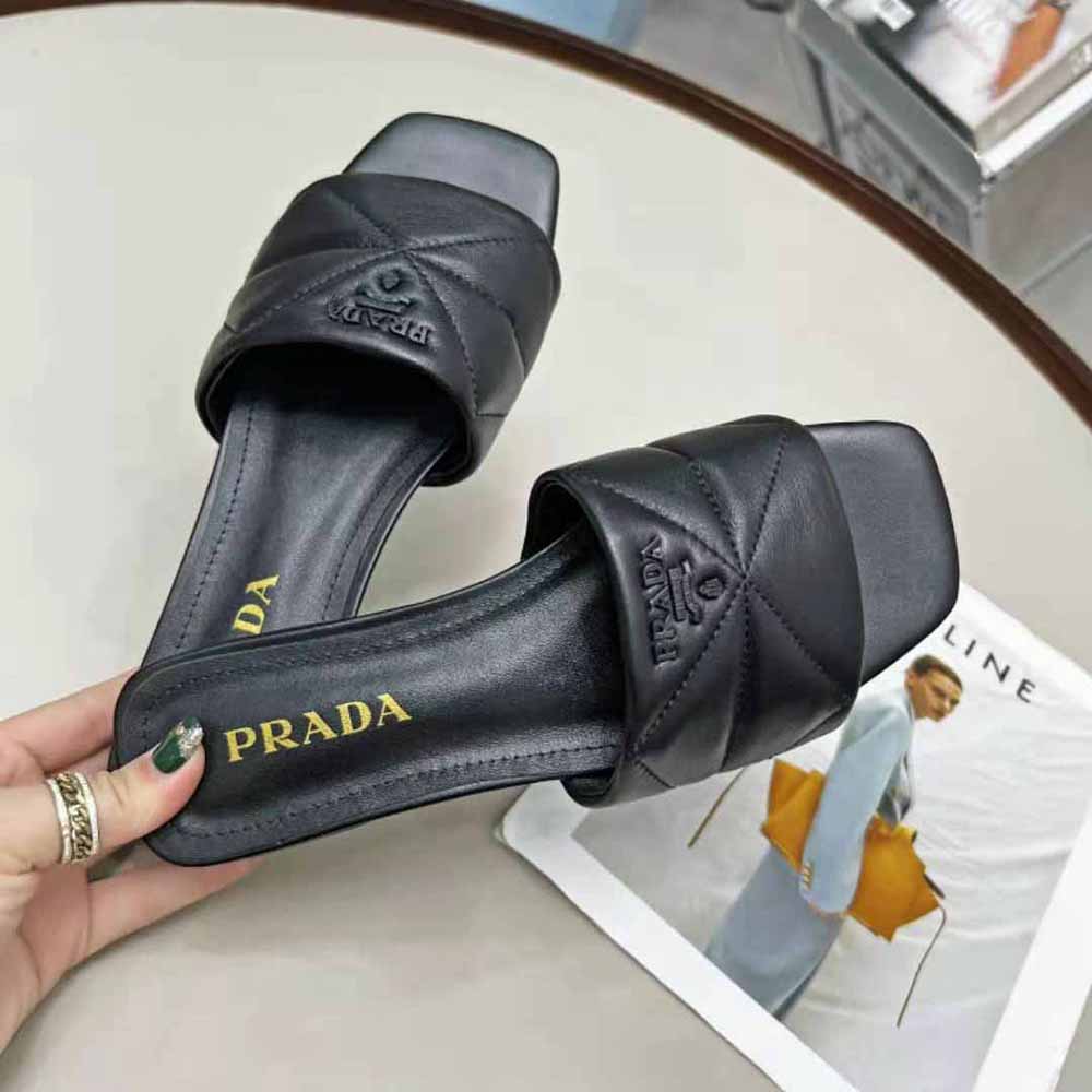 Prada Women Quilted Nappa Leather Sabots-Black