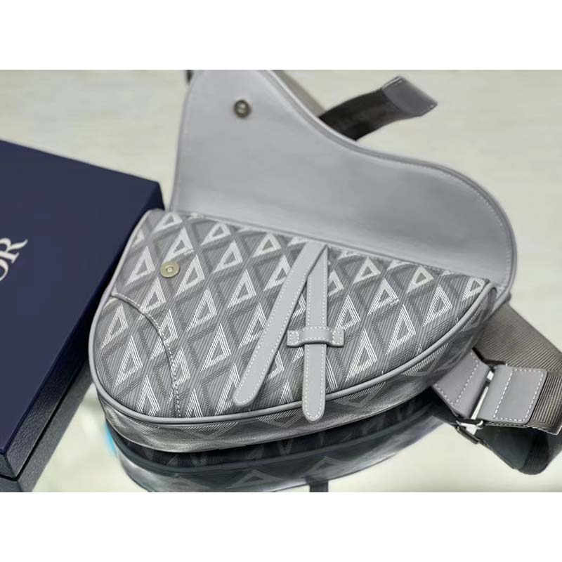 dior unisex cd saddle bag gray cd Di*m*nd canvas smooth calfskin