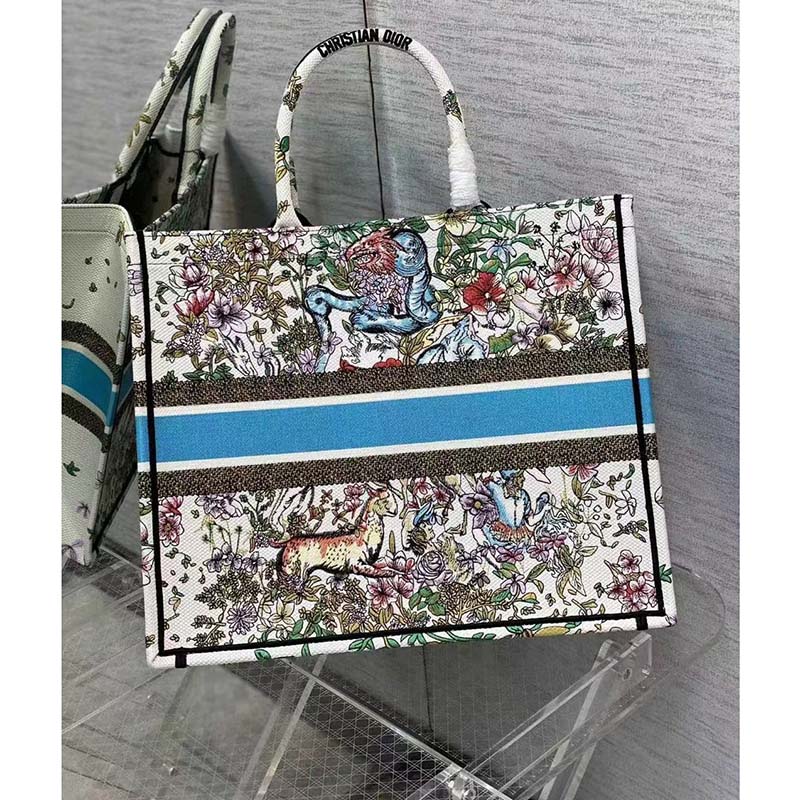 Dior Unisex CD Large Book Tote Latte Multicolor D-Constellation Embroidery