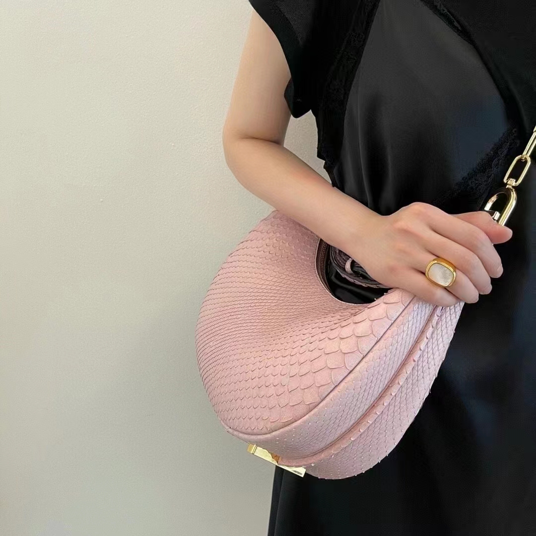 Fendi Women FF Fendigraphy Small Pale Pink Python Leather Bag