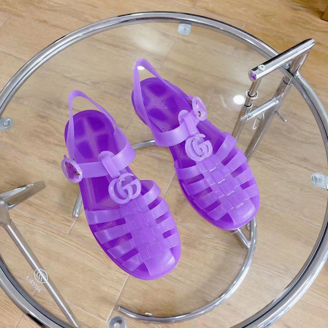 G*u*i unisex gg sandal double g light purple rubber sole ankle buckle flat