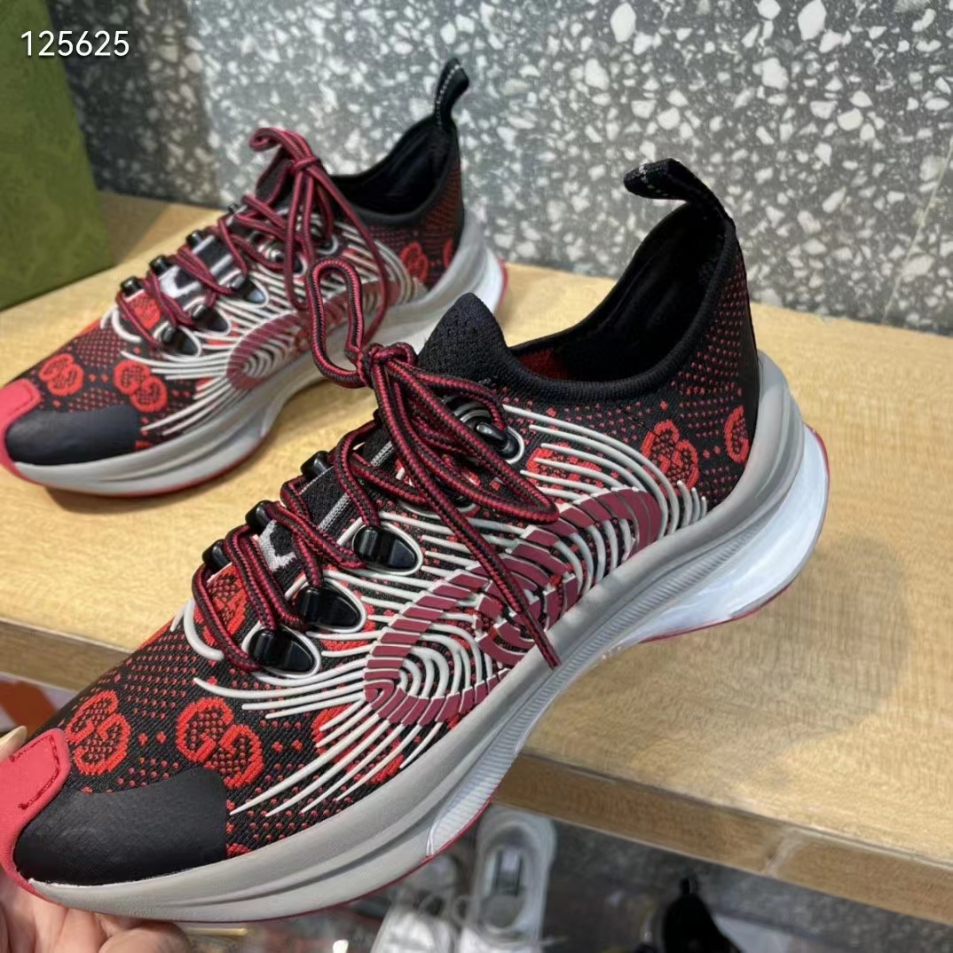 G*u*i unisex run sneaker black red gg technical knit fabric interlocking g rubber
